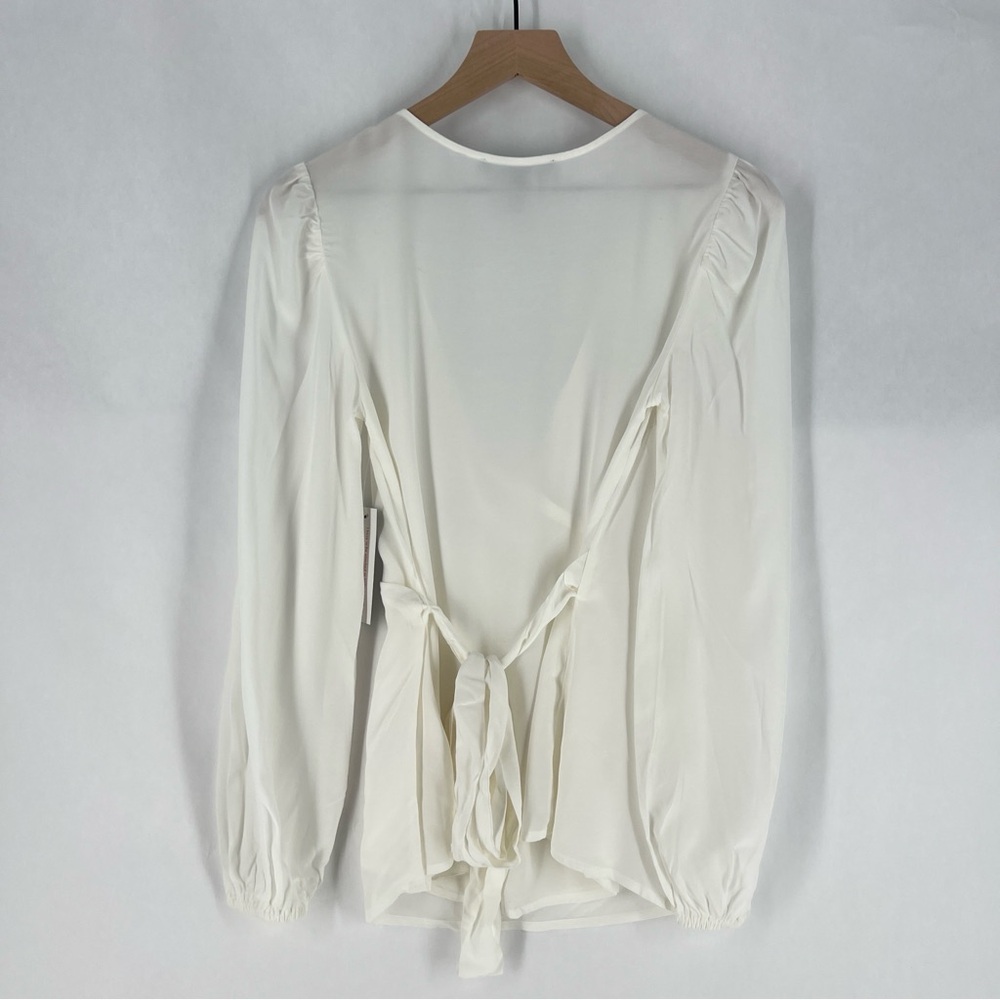 Modcloth Ivory Draped Blouse Long Sleeve Wrap Blouse NWT Size S - Picture 9 of 15